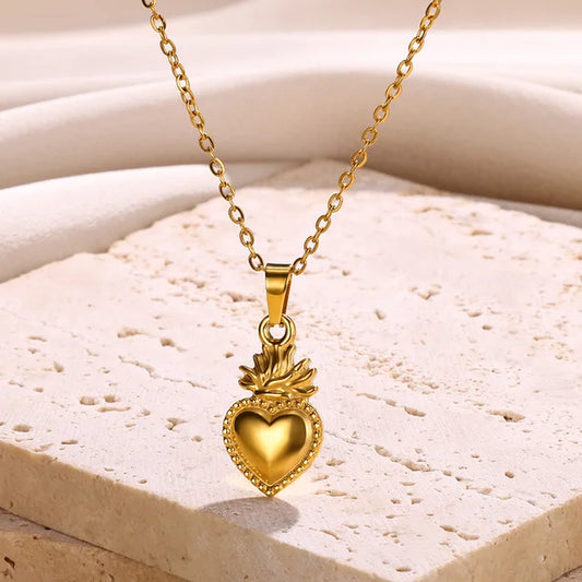 Romantic Heart Pendant Necklace for Women Gold Color Stainless Steel Clavicle Chain Trend Party Jewelry Gift Wholesale