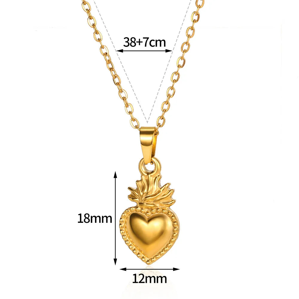 Romantic Heart Pendant Necklace for Women Gold Color Stainless Steel Clavicle Chain Trend Party Jewelry Gift Wholesale