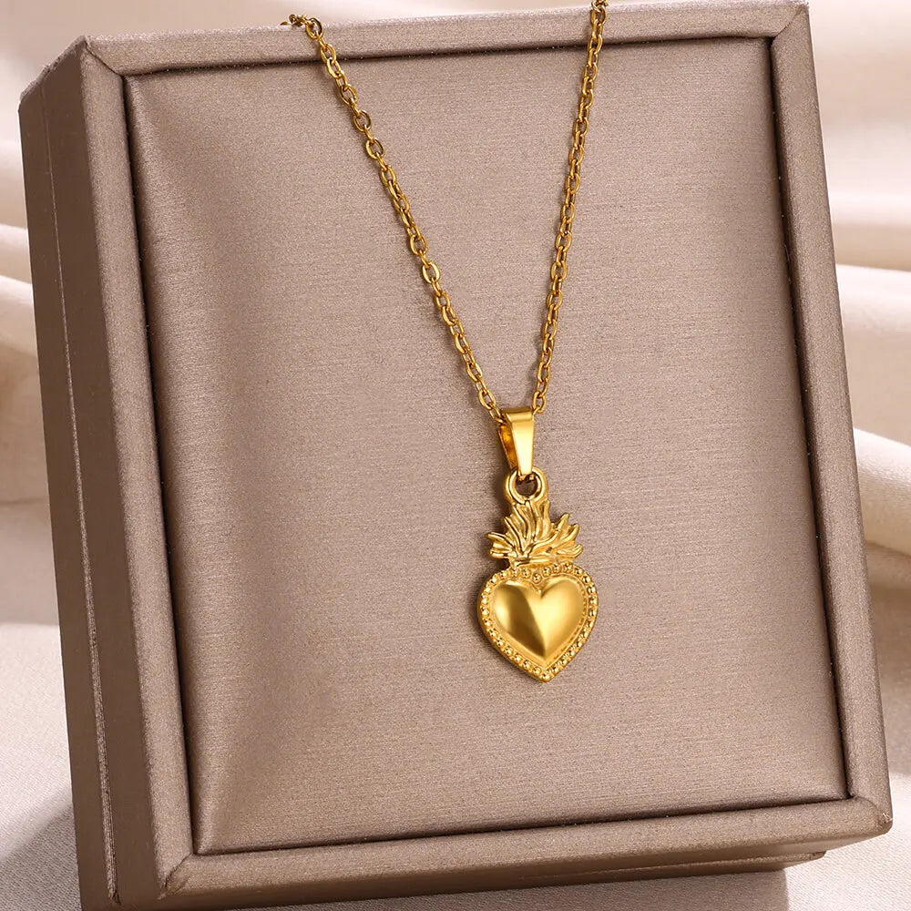 Romantic Heart Pendant Necklace for Women Gold Color Stainless Steel Clavicle Chain Trend Party Jewelry Gift Wholesale