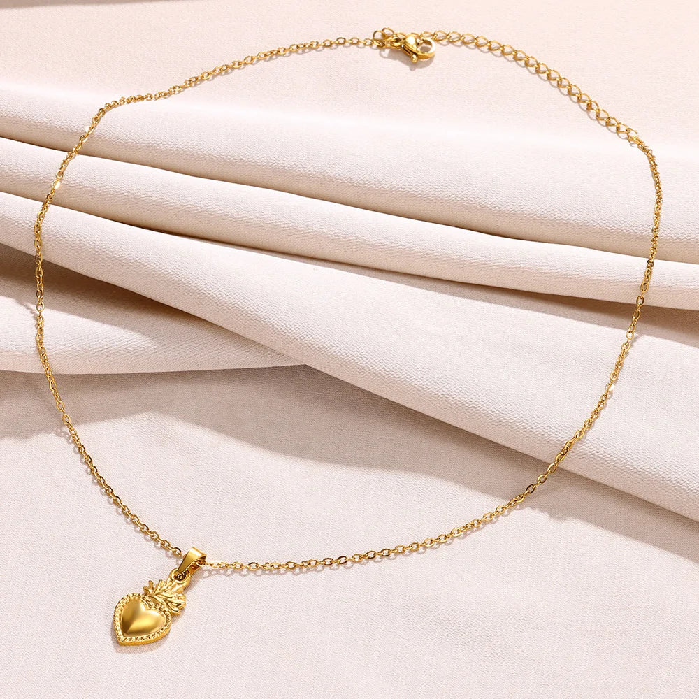 Romantic Heart Pendant Necklace for Women Gold Color Stainless Steel Clavicle Chain Trend Party Jewelry Gift Wholesale