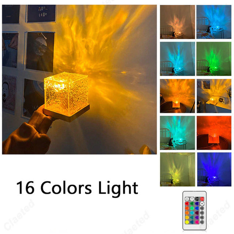 LED Dynamic Water Ripple Projector Night Lights Flame Atmosphere Table Lamp for Bedsides Livingroom Home Decor Lamps